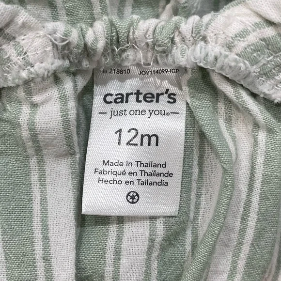 KIDS: Carter’s Just One You Baby Girls' Linen Striped Romper in Green - Picture 10 of 10
